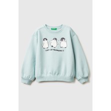 United Colors Of Benetton Su Yeşili Kadın / Kız Kk_kürk Aplikeli Ribanalı Bisiklet Yaka Sweatshirt Model Kodu: ( 39M2G10LC17H)