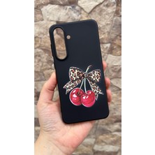 Vip Case Samsung Galaxy S25 Fe Uyumlu Kiraz Fiyonk Leopar Desenli Silikon Darbe Emici Rubber KILIF277