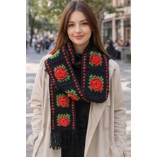 Megahan Boutique Megahan Siyah El Orgu Tig Isi Kirmizi Güllü Atki Eldiven Takim,sevgililer Günü,