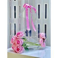 Özbience Sevgililer Gününe Özel Pembe Gül Buketi ve Çantalı Yapay Çiçek