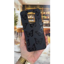 Vip Case Redmi Note 9 Uyumlu Siyah Kelebek Desenli Silikon Darbe Emici Klasik Korumalı Rubber Kılıf