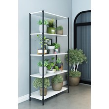 Dekozum Stark 5 Raflı Çiçeklik Saksılık Çiçek Standı Dekoratif Saksı Rafı 150X56CM Beyaz