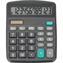 PremiumPort Siyah 12 Haneli Masaüstü Hesap Makinesi, Pilli ve Güneş Enerjili