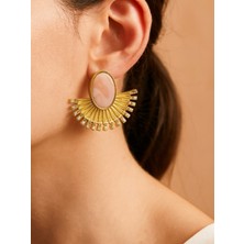 Kokoş Küpe Pembe Detay ve Taş Detay Şık Model