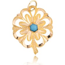 Berk Mücevherat 14 Ayar Altın Turkuaz Taşlı Çiçek Kolye Ucu