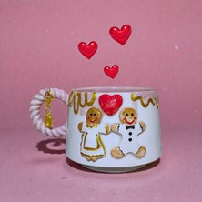 Bonita Bon Luxe 3D Kabartmalı Hediye Charmlı Kurabiyelerin Aşkı Yaldızlı Kişiselleştirilebilir Seramik Kupa