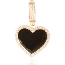 Berk Mücevherat 14 Ayar Altın Siyah Mineli Kalp Kolye Ucu