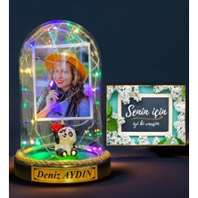 Özbience Yılbaşı Hediyesi Pembe Ayıcık ve Renkli LED Işıklı Kardan Adam Fanus