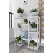 Dekozum Işıl 8 Raflı Plastik Beyaz Saksılık Dekoratif Çiçeklik Saksı Standı