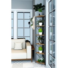 Dekozum 6 Raflı Metal Köşe Rafı Saksılık Çiçeklik Çok Amaçlı Dekoratif Duvar Rafı 180 cm