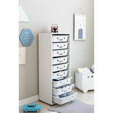 Dekozum Kids Çok Amaçlı 9 Sepetli Oyuncak Dolabı Beyaz Modern Tasarım 122 cm Yükseklik
