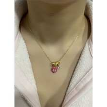 Kokoş Pembe Taşlı Kolye Çelik