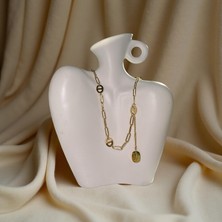 Ezgiarslanatalier Çelik Gold Yazı Detay Sallantılı Kolye