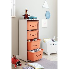 Dekozum Kids 4 Large Güleryüz Sepetli Oyuncak Dolabı Beyaz -Turuncu Modern Tasarım 110 cm