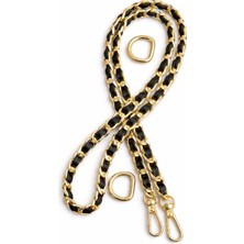 Nildenhobim Suni Derili Metal Çanta Zincir Set - Zincir Uzunluk 115 cm - ( Zincir Renk Altın - Deri Siyah )