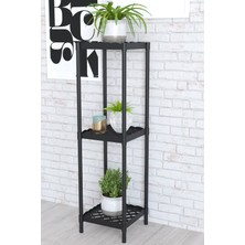 Dekozum Rose 3 Raflı Çiçeklik Saksılık Çiçek Saksı Standı Siyah