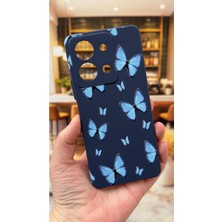 Vip Case Vivo Y28 Uyumlu Mavi Kelebek Desenli Silikon Darbe Emici Klasik Korumalı Rubber Kılıf