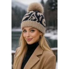 Marsel Ponponlu Çizgi Desenli Vizon Bere