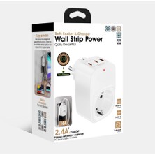 Azurtech Akım Korumalı Priz 1x Priz, 2x Type-C, 1x USB Port Çıkışlı Tekli Priz