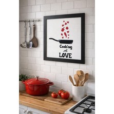 Runc Design Ahşap Mutfak Duvar Dekoru - "cooking Is Love" Tasarımlı Siyah Çerçeveli Tablo