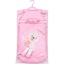 Luna Çeyiz Hediyelik Bebecix Ballı Ayı Bebek Kundağı – Kapüşonlu, Kulaklı Tasarım – %80 Polyester %20 Pamuk – Yenidoğan Kundak Battaniye - Pembe