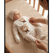 Aki Moda Kids Aki Moda Kıds Ayıcık Nakışlı 5’li Yenidoğan Bebek Hastane Çıkışı Seti – Krem Kahve Çizgil