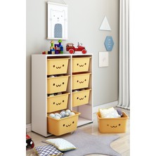 Dekozum Kids Gülen Yüzlü 8 Large Sepetli Dolap Oyuncak Dolabı Çok Amaçlı Mutfak Banyo Kiler Dolabı