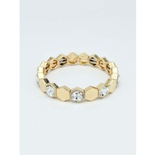 Miruva Altıgen Kristal Taşlı Gold Renk Çelik Bileklik