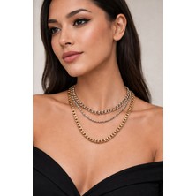 Miruva Marka Model 3lü Zincir Kadın Çelik Kolye