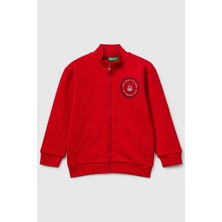United Colors Of Benetton Kırmızı Erkek Ek_logo Detaylı Önü Fermuarlı Ribana Detaylı Sweatshirt Model Kodu: ( 3J70G503XKIRMIZI)