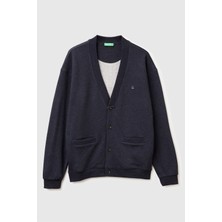 United Colors Of Benetton Lacivert Erkek ERK_%100 Pamuk Logo Işlemeli Cep Detaylı Düğmeli Hırka Model Kodu: ( 30M3U600573C)