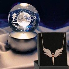 Özbience Işıklı Satürn Cam Küre ve Lotus Melek Kolye Seti, Şık ve Dekoratif