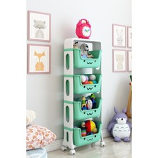 Dekozum 4 Katlı Oyuncak Dolabı, Oyuncak Organizeri, Sepetli Oyuncak Dolabı