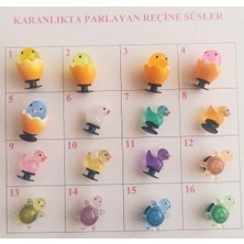 Özbience Parlayan Reçine Terlik Süsü Seti, 3'lü, Karanlıkta Parlayan Tasarım
