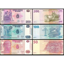 Özbience Kongo 50-200 Franc 2022 3'lü Set, Yabancı Kağıt Para Koleksiyonu
