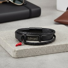 Vaoov Kişiye Özel Isimli Şans Biberi Siyah Deri Bileklik