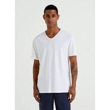 United Colors Of Benetton Beyaz Kadın / Kız Erk_v Yaka Slub T-Shirt Model Kodu: ( 3JE1J4264101)