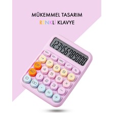 PremiumPort Renkli 12 Haneli Yuvarlak Tuşlu Mor Hesap Makinesi, 4 Fonksiyonlu, Pil Hediye