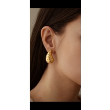 Kokoş Küpe Taş Detay Çelik Gold