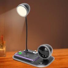 Azurtech 4in1 Wireless Şarj Standı | Masa Lambası | Saat | Kablosuz Hoparlör