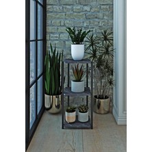 Dekozum 3 Raflı Saksılık Çiçeklik Rafı Dekoratif Çok Amaölı Raf Stand Sehpa Siyah Mermer