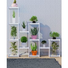 Dekozum Işıl 12 Raflı Plastik Beyaz Saksılık Dekoratif Çiçeklik Saksı Standı