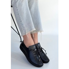 Alfaze Deri Ortopedik Topuk Dikenine Karşı Özel Üretim Bağcıklı Spor Ayakkabı Siyah Topuk Boyu 2 cm