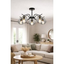 Esslight Lavin 5 Li Plafonyer Füme Glop Camlı Salon Mutfak Yatak Odası Avize