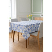 Rona Home Papatya Desenli Dijital Baskılı Premium Kumaş Masa Örtüsü - Kaliteli ve Şık Mavi Dekoratif Örtü