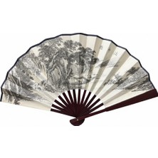 Özbience Bambu El Yelpazesi, Çin Manzarası Desenli, Katlanabilir, Şık ve Hafif