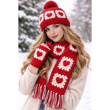 Megahan Boutique Kalpli El Orgu Tig Isi Atki Bere Parmaksiz Eldiven Takim, Sevgililergunu ,hediye