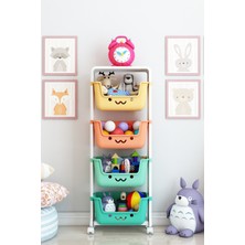 Dekozum 4 Katlı Oyuncak Dolabı, Oyuncak Organizeri, Sepetli Oyuncak Dolabı