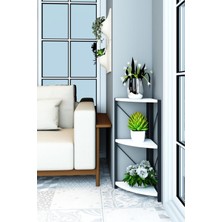 Dekozum 3 Raflı Metal Köşe Çiçeklik Saksılık Rafı Dekoratif Aksesuar Rafı