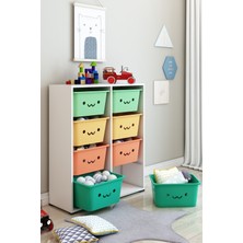 Dekozum Kids Gülen Yüzlü 8 Large Sepetli Dolap Oyuncak Dolabı Çok Amaçlı Mutfak Banyo Kiler Dolabı